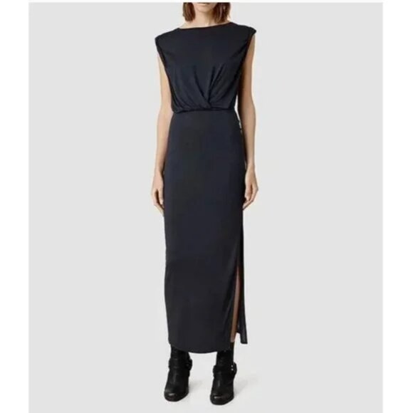 AllSaints Black Sleeveless Maxi Dress with Side Slit - Picture 1 of 4
